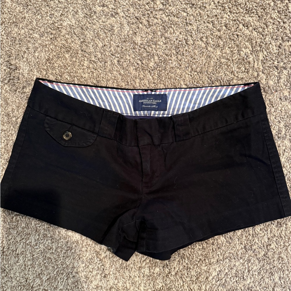 Vintage Y2K American Eagle Outfitters Women's Low Rise Black Shorts